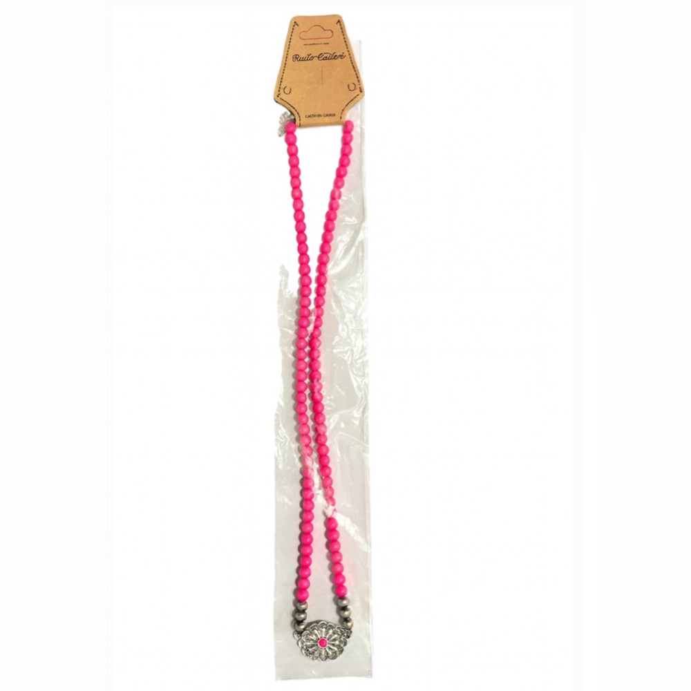 Rustic Coutures NWT Long Beaded Necklace w/Charm - Pink & Silver